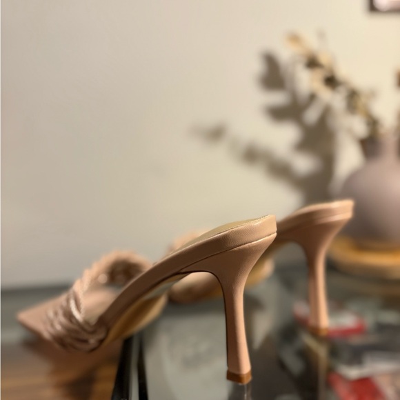 [NEW] Nude Braided Strap Heeled Mules Women’s Sandals - Picture 8 of 9